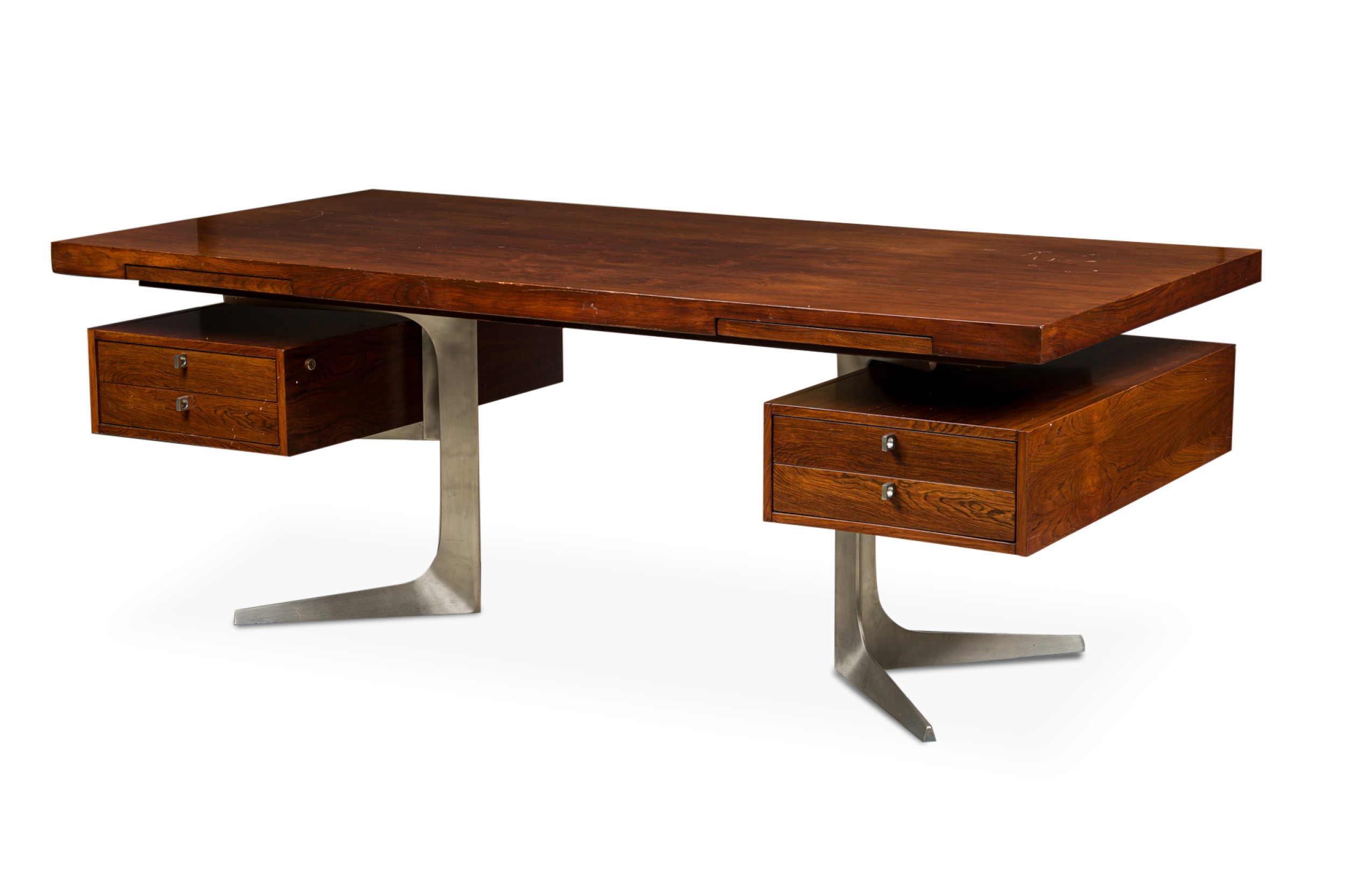 Mid century rosewood executive desk with stainless steel legs